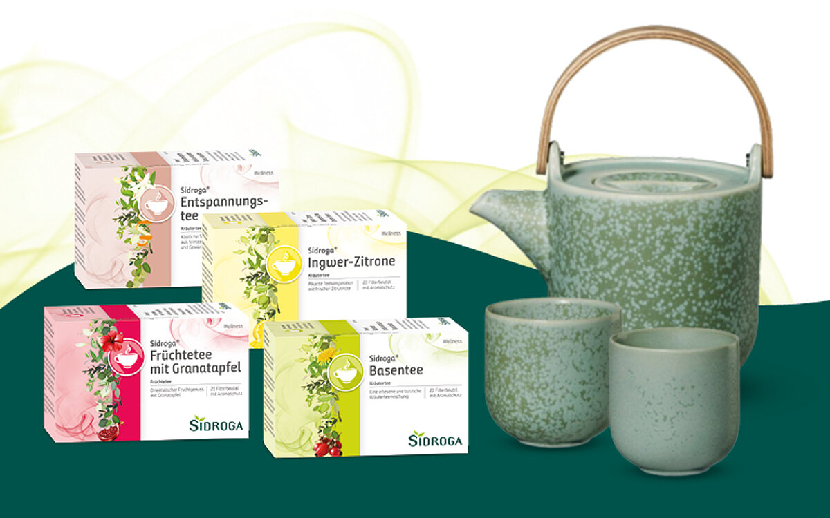 Sidroga Teekannen-Set mit ausgewählten Arzneitees als Hauptgewinn zum 150-jährigen Jubiläum der Marke